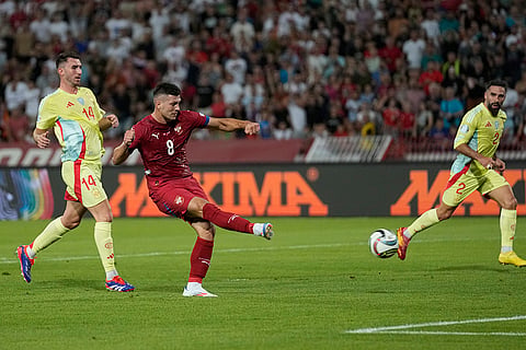 2024-25 Nations League Football Serbia vs Spain: Serbia's Luka Jovic fails to score